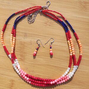 Jay King DTR mine finds Coral lapis multi stone necklace and earrings set 925